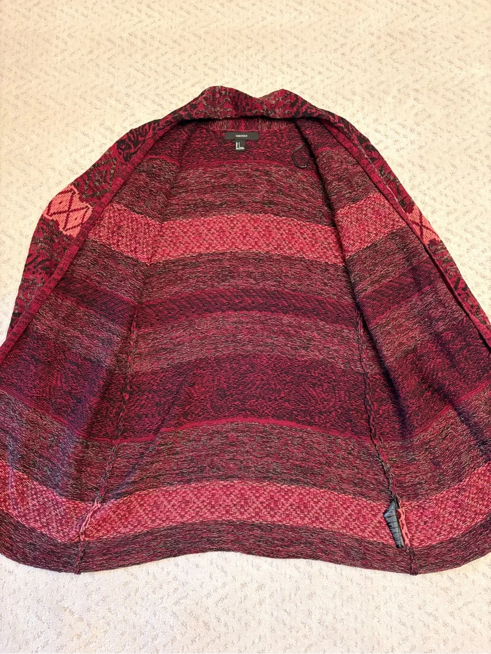 Forever 21 Long Cardigan Sweater Size Small Dark Burgundy Southwest Cotton